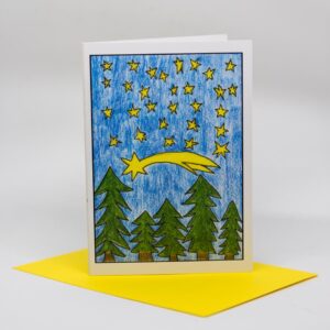 Weihnachtskarte: Wald mit Sternenhimmel