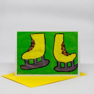 Weihnachtskarte: gelbe Schlittschuhe