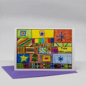 Weihnachtskarte: Geschenke mit Rentieren