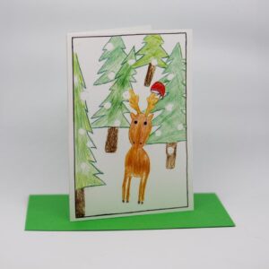 Weihnachtskarte: Rentier im Wald