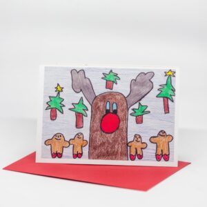Weihnachtskarte: Rentier mit Lebkuchen