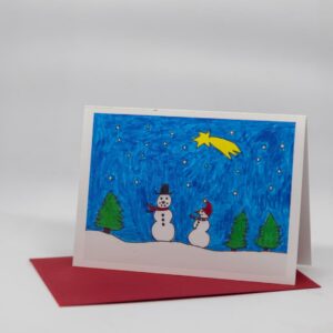 Weihnachtskarte: Schneemänner im Wald