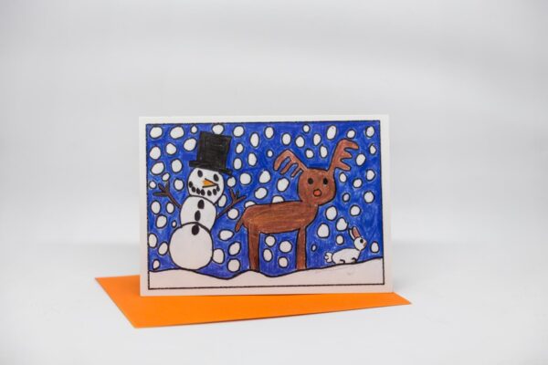 Weihnachtskarte: Trio im Schnee