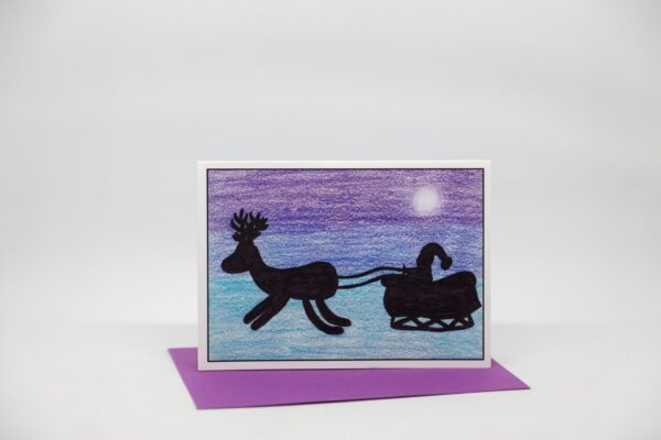 Weihnachtskarte: Rentier Schlitten