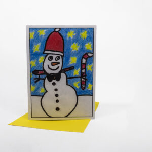 Weihnachtskarte: Schneemann mit Zuckerstange